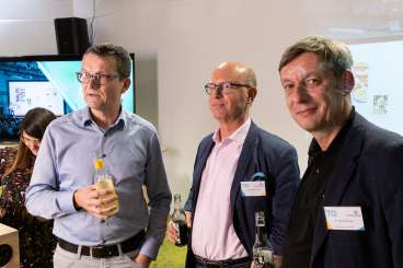 Dr. Christian Bock, Dr. Horst Reinhardt und Dr. Marc Kaninke (v.l.n.r.) beim Demo Day.