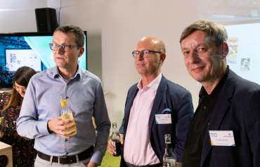 Dr. Christian Bock, Dr. Horst Reinhardt und Dr. Marc Kaninke (v.l.n.r.) beim Demo Day.
